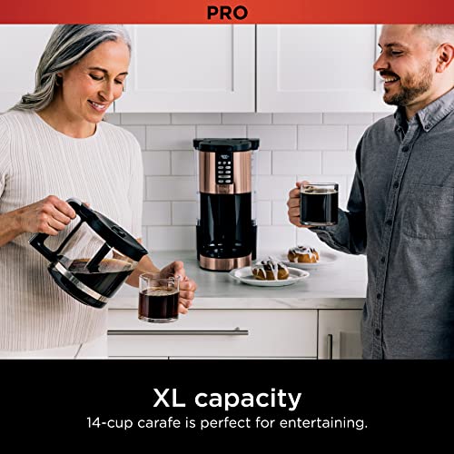 Ninja DCM201CP قابل برنامه ریزی XL 14-Cafe Maker PRO، 14 فنجان شیشه ای، تایمر تازه، با فیلتر دائمی، مس