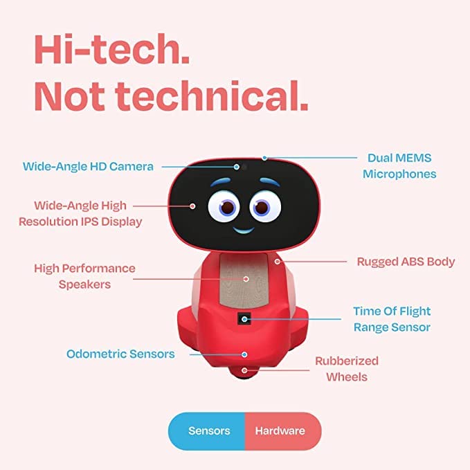 Miko 3: ربات هوشمند مجهز به هوش مصنوعی برای کودکان، ربات آموزشی STEM Learning، ربات کنترل صوتی تعاملی با کنترل برنامه، داستان‌های دیزنی، برنامه‌های کدنویسی، بازی‌های نامحدود برای دختران و پسران 5 تا 12 سال -قرمز