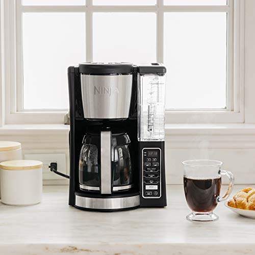 قهوه ساز قابل برنامه ریزی 12 فنجانی نینجا با دم کرده های کلاسیک و غنی، 60 اونس. مخزن آب و استخراج طعم حرارتی (CE201)، مشکی/فولاد ضد زنگ