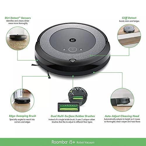 iRobot Roomba i5+ Wifi connected Robot Vacuum with Automatic Dirt Disposal, Smart mapping & navigation and 3 stage cleaning system, works with Alexa, Ideal for pets hairs and carpets. – Grey