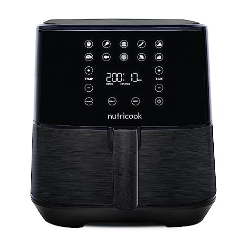 Nutricook Air Fryer 2، 5.5 لیتری مشکی، 1700 وات، صفحه نمایش پنل کنترل دیجیتال، 10 برنامه از پیش تعیین شده با عملکرد پیش گرمایش داخلی + خردکن 650 میلی لیتری CRED، گارانتی 2 ساله، انحصاری آمازون