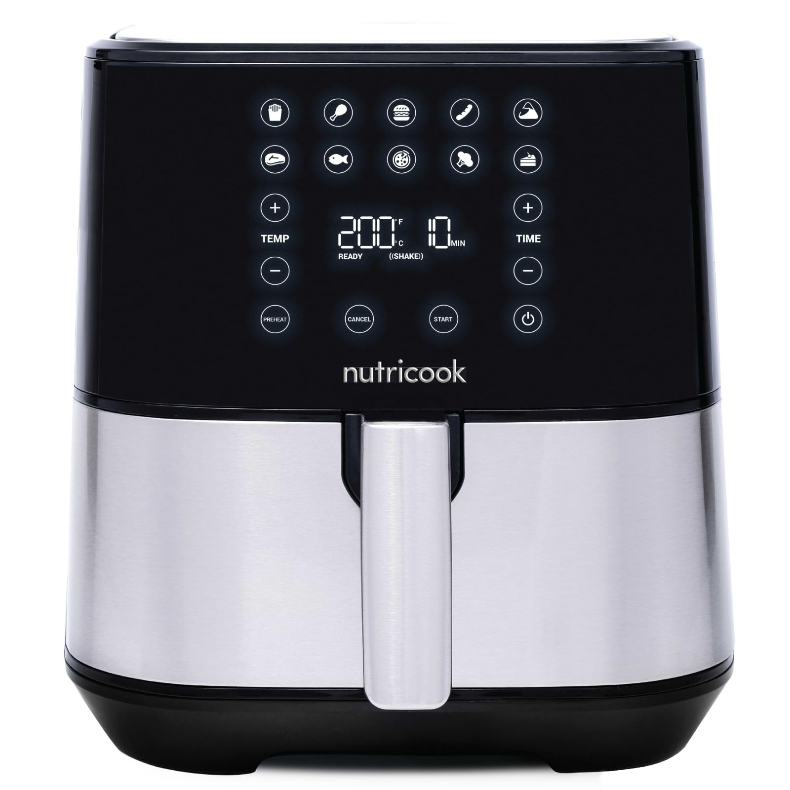 Nutricook Air Fryer 2، 5.5 لیتر، 1700 وات، نمایشگر پنل کنترل دیجیتال، 10 برنامه از پیش تعیین شده با عملکرد پیش گرمایش داخلی، فولاد ضد زنگ + خردکن CRED 650 میلی لیتر، 2 سال گارانتی، انحصاری آمازون