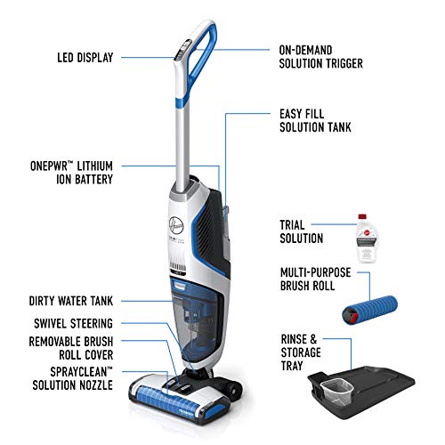 Hoover ONEPWR Floormate JET Cordless Hard Floor Vacuum Cleaner Machine, Up to 30 min Runtime,3 Stage Filtration 3 in 1 Multi-Surface, Wash, Vac, & Dry CLHF-GLME, White/Blue