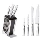 بلوک چاقوی WMF با 5 تکه تیغه دو دندانه برش Grand Gourmet Performance Cut ساخت آلمان فولاد تیغه مخصوص فورج شده – دستگیره های فولادی ضد زنگ
