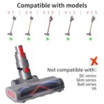 Motorhead Hardwood Floor Attachment for Dyson V7 V8 V10 V11 V15 Vacuum Cleaners with LED Headlights, V Shape Turbo Bristle Roller Brush Cleaner Head Replacement Parts (black)