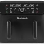Nutricook Air Fryer Duo 2 by Caliber Brands، سبدهای دوگانه با کنترل مستقل 8.5 لیتری، سرخ کردنی با هوا، پختن، کباب کردن، کبابی، گرم کردن و آبگیری، 6 تنظیم از پیش تنظیم شده، AFD185، مشکی، 2400 وات، 2 سال گارانتی