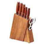 HEZHEN, German DIN 1.4116 Steel, Premium Pakka Wood Knife Handle, 56-58HRC Hardness, 7 PCS Set “Chef-Santoku-Carving-Utility-Paring-Scissor-Wooden Holder” (B2-H7)
