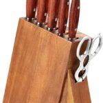 HEZHEN, German DIN 1.4116 Steel, Premium Pakka Wood Knife Handle, 56-58HRC Hardness, 7 PCS Set “Chef-Santoku-Carving-Utility-Paring-Scissor-Wooden Holder” (B2-H7)