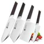 XINZUO Rui Series, German 1.4116 Steel, Nature Ebony Wood Knife Handle, 56-58HRC Hardness, 4 PCS Knife Set “Chef-Nakiri-Utility-Bone Chopper” (B5S-A4)
