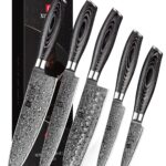 XINZUO 5PC Kitchen Knife Set Damascus Steel High Carbon Steel Chef Knife Slicing Knife Santoku Knife Utility Knife Paring Knife Sets with Pakkawood – Ya Series