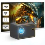WiFi Portable Projector 150 ANSI Lumens Portable Outdoor Movie Projector with 150″ Screen Supported WiFi Bluetooth Mirroring for Phone Home Theater Video Projector for HDMI, USB, iOS & Android