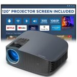 Wownect Android Projector with 120 Inch Projector Screen | Mobile Screen Mirroring Outdoor Projector with 200″ Display | Android 9.0 TV Download Apps WiFi Bluetooth Home Theater Video Projector 4k