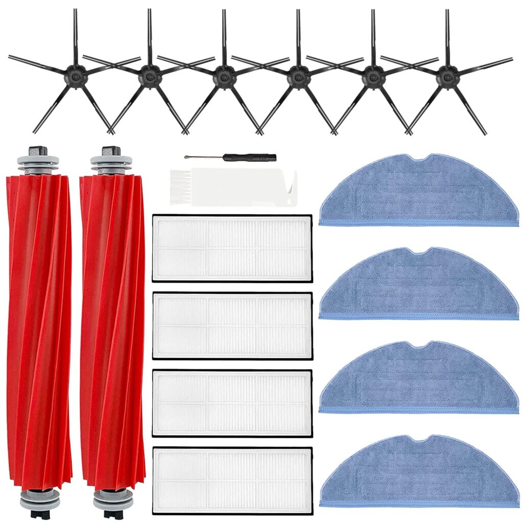 Bvhonwe 16 Pack S7 Replacement Parts Compatible with Xiaomi Roborock S7 S7+ S7 MaxV, S7 MaxV Plus T7S T7 plus T7S plus Robot Vacuum, 2 Roller Brush, 4 Filter, 6 Side Brush, 4 Mop Cloth