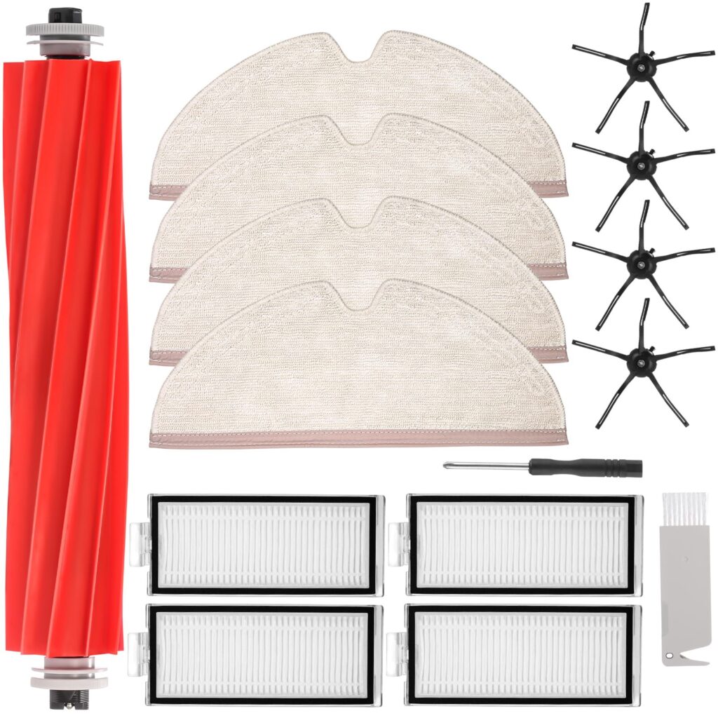 isinlive 15 PCS Q7 Replacement Accessories Kit Compatible with Roborock Q7 Q7+ Q7 Max Q7 Max+ Robot Vacuum Cleaner, 1 Rubber Roller Brush, 4 Hepa Filters, 4 Side Brushes, 4 Mop Cloth
