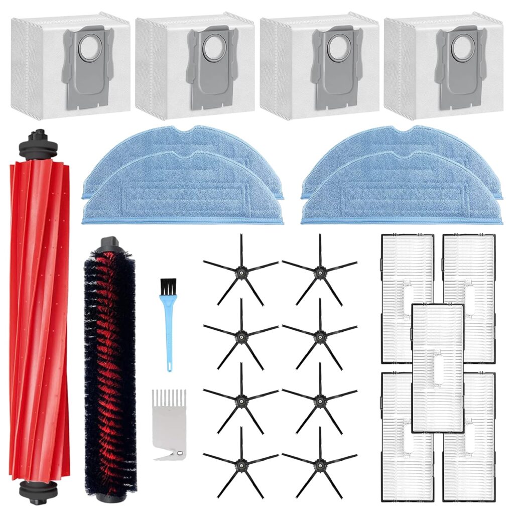 AKUSCON Replacement Parts for Roborock S7 MaxV Ultra / S7 Pro Ultra Vacuum Cleaner,Accessories Kit inclue 1 Roller Brush,1 Self-Cleaning Brush,4 Filter,8 Side Brush,4 Mopping Cloth,4 dust Bags