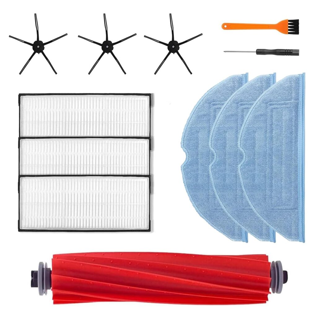 HsvrySa Replacement Parts Compatible with Xiaomi Roborock S7 S7+ S7 MaxV, S7 MaxV Plus T7S T7 plus T7S plus Robot Vacuum, 1Roller Brush, 3 Filter, 3 Side Brush, 3 Mop Cloth