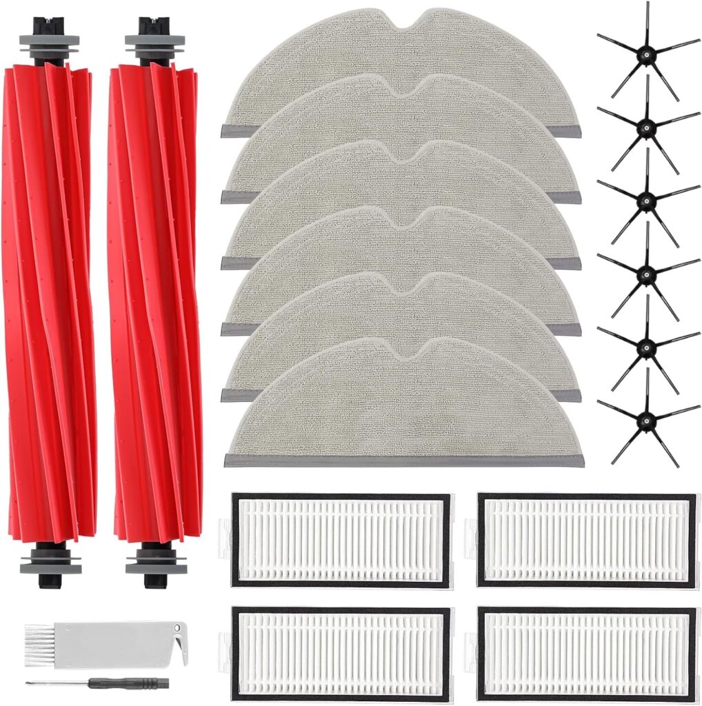 CENXI 20Pcs Q7 Accessories Kit Replacement Compatible with Roborock Q7 / Q7+ / Q7 Max / Q7 Max+ Robot Vacuum, 2 Main Brush, 6 Mop Cloth Pads, 6 Side Brushes, 4 HEPA Filters, 1 Cleaning Tool
