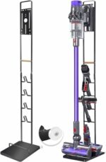 e World Vacuum Cleaner Stand – Vacuum Holder with Wheels for Dyson V15 V11 V10 V8 V7 V6 – Metal Floor Stand Compatible for T30 T20 V12 V11 V10 No Drilling Vacuum Storage Rack (Black).