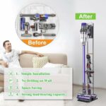 e World Vacuum Cleaner Stand – Vacuum Holder with Wheels for Dyson V15 V11 V10 V8 V7 V6 – Metal Floor Stand Compatible for T30 T20 V12 V11 V10 No Drilling Vacuum Storage Rack (Black).