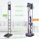 e World Vacuum Cleaner Stand – Vacuum Holder with Wheels for Dyson V15 V11 V10 V8 V7 V6 – Metal Floor Stand Compatible for T30 T20 V12 V11 V10 No Drilling Vacuum Storage Rack (Black).