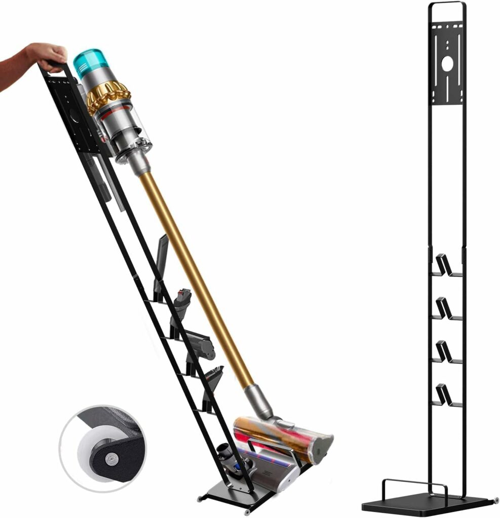CENXI Vacuum Stand Compatible with Dyson V15 V11 V10 V8 V7 V6 with Wheels,Heavy Base Metal Bracket Holder, Storage Bracket Stand for Dyson Cordless Vacuum Cleaners & Accessories & Attachments