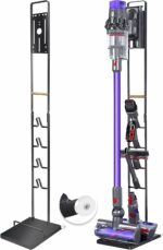 e World Vacuum Cleaner Stand – Vacuum Holder with Wheels for Dyson V15 V11 V10 V8 V7 V6 – Metal Floor Stand Compatible for T30 T20 V12 V11 V10 No Drilling Vacuum Storage Rack (Black).