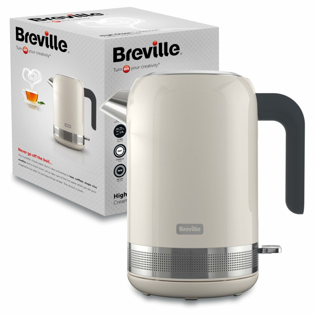 Breville High Gloss Electric Kettle | 1.7 Litre | 3kW Fast Boil | Cream, Plastic [VKT153]