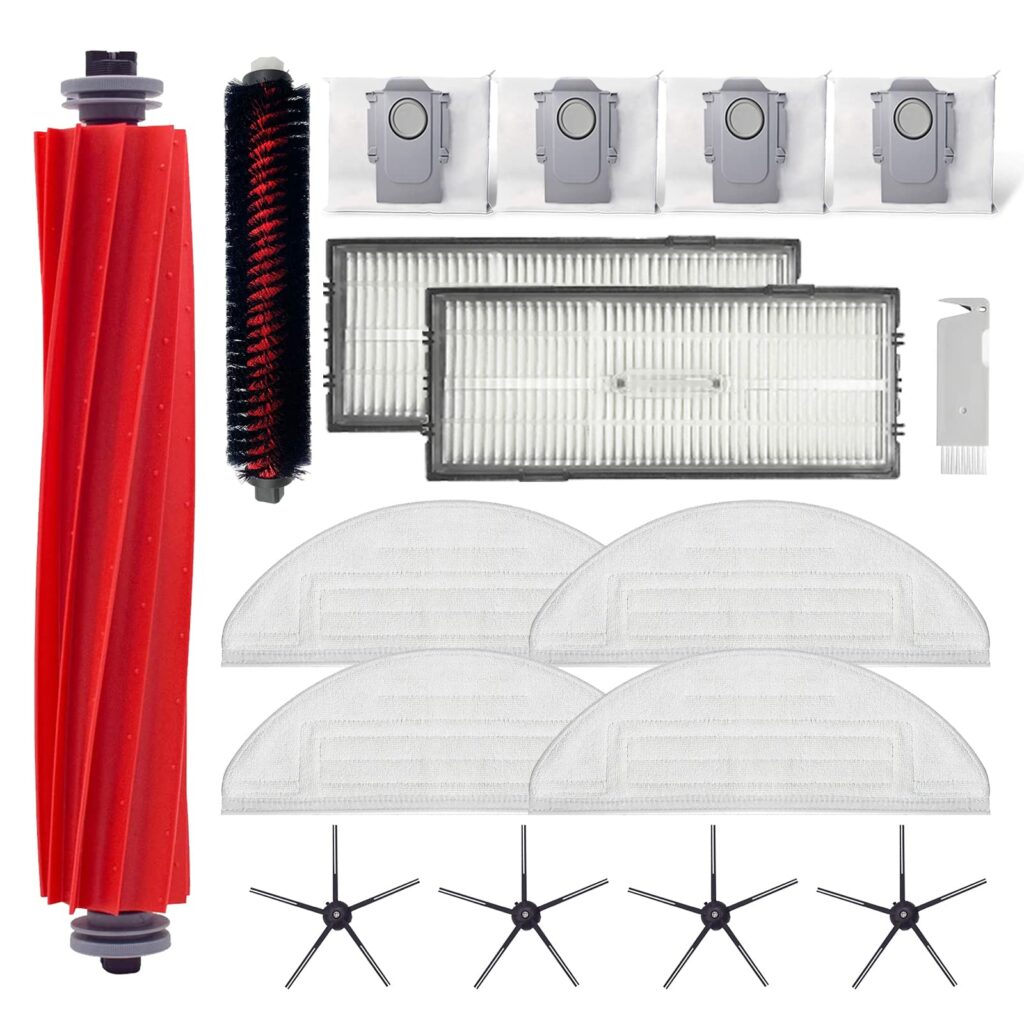 Home Times Accessories Kit for Xiaomi Roborock S7 MaxV Ultra/S7 MaxV Docking,1 Roller Brush, 1 Self-Cleaning Brush,2 Hepa Filter, 4 Side Brush, 4 Mop Cloth,4 Dust Bags(16PCS) …
