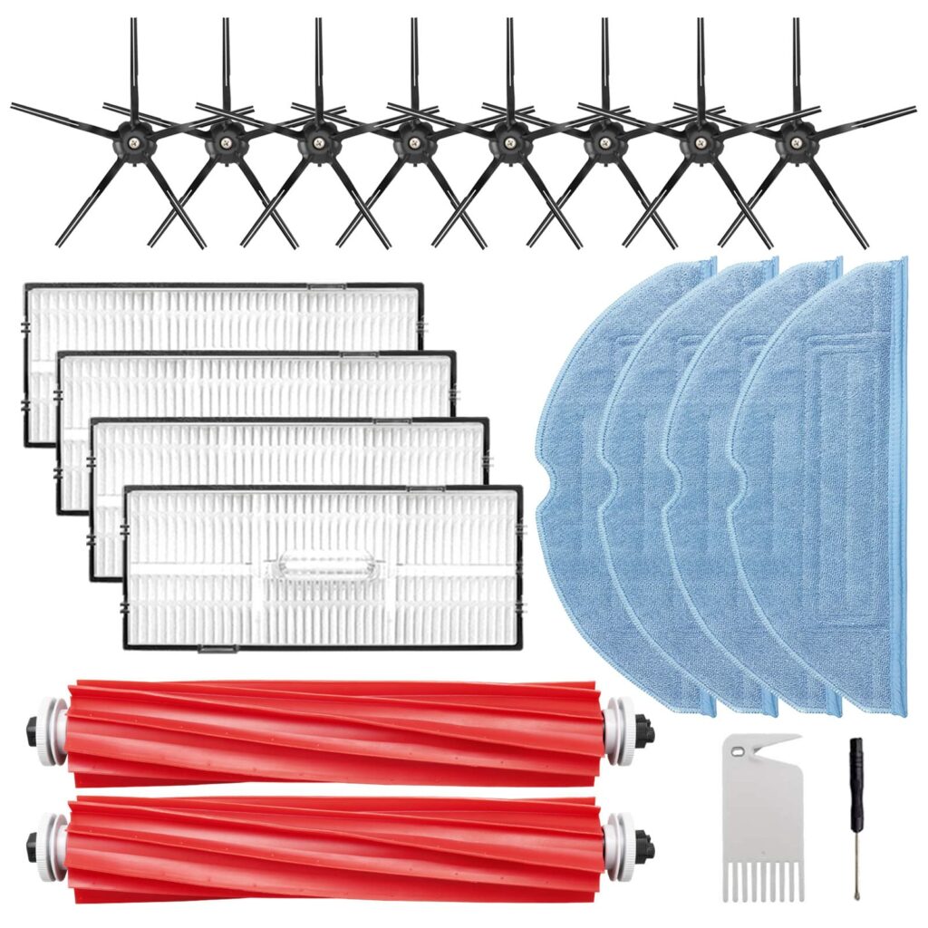 FFsign S7 Accessories Kit Compatible with Roborock S7, S7+, S7 MaxV, S7 MaxV Plus, Replacement Parts Include 2 Main Brush, 4 Mop Cloth, 4 Filter, 8 Side Brush, black, white