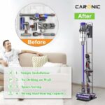 CARONIC Vacuum Cleaner Stand Holder with Wheels Compatible with Dyson V15 V11 V10 V8 V7 V6 Dreame T30 T20 V12 V11 V10, No Wall Drilling, Durable Metal Holder in Sleek Black (Large)