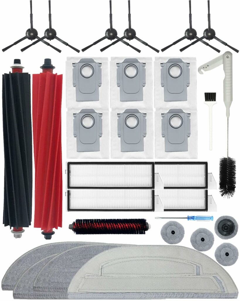 Yivy 30 Pcs Accessory Kit for Roborock S8 Maxv Ultra Robot Vacuum Cleaner, S8 Max Ultra Replacement Parts: 2 Main Brush, 6 Side Brushes, 4 HEPA Filters, 4+4 Wipes, 6 Dust Bags