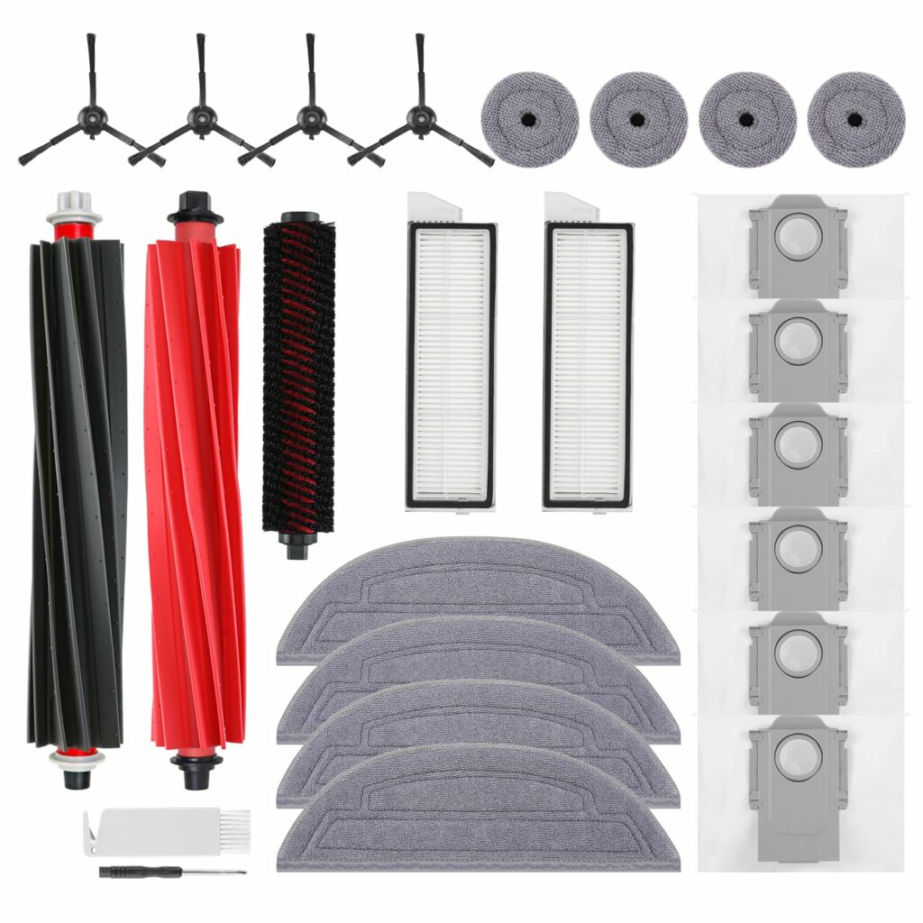 24 Pack S8 Max Accessories Kit Compatible with Roborock S8 Max/MaxV Ultra Robot Vacuum, 1 Set Main Brush, 1 Rolling Brush, 4 HEPA Filter, 4 Side Brush, 4 Mop Cloth + Edgewise Mop Cloth, 4 Dust Bag