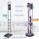 Rubik Vacuum Cleaner Stand with Wheels for Dyson V15 V11 V10 V8 V7 V6 DC30 DC31 DC34 DC35 DC58 DC59 DC62 DC74 Dreame T30 T20 V12 V11 V10 & Accessories Holder Metal Floor Rack (Black)
