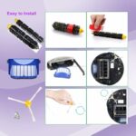 Replacement Parts for iRobot Roomba 600 Series 694 692 690 680 660 665 651 650 614 & 500 Series 595 585 564, Includ Side Brush, Bristle Brush, Flexible Beater Brush, Filter and Screw, Cleaning Tool