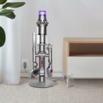 3Clock Height Adjustable Vacuum Cleaner Stand for Dyson V15, V12, V11, V10, V8, V7 – Aluminum Tube Vacuum Cleaner Stand Storage Rack, 7.9 lb Steel Base, 3 Clips (Holds up to 9 Attachments), Built-in