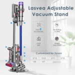 3Clock Height Adjustable Vacuum Cleaner Stand for Dyson V15, V12, V11, V10, V8, V7 – Aluminum Tube Vacuum Cleaner Stand Storage Rack, 7.9 lb Steel Base, 3 Clips (Holds up to 9 Attachments), Built-in