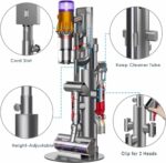 3Clock Height Adjustable Vacuum Cleaner Stand for Dyson V15, V12, V11, V10, V8, V7 – Aluminum Tube Vacuum Cleaner Stand Storage Rack, 7.9 lb Steel Base, 3 Clips (Holds up to 9 Attachments), Built-in