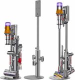 3Clock Height Adjustable Vacuum Cleaner Stand for Dyson V15, V12, V11, V10, V8, V7 – Aluminum Tube Vacuum Cleaner Stand Storage Rack, 7.9 lb Steel Base, 3 Clips (Holds up to 9 Attachments), Built-in