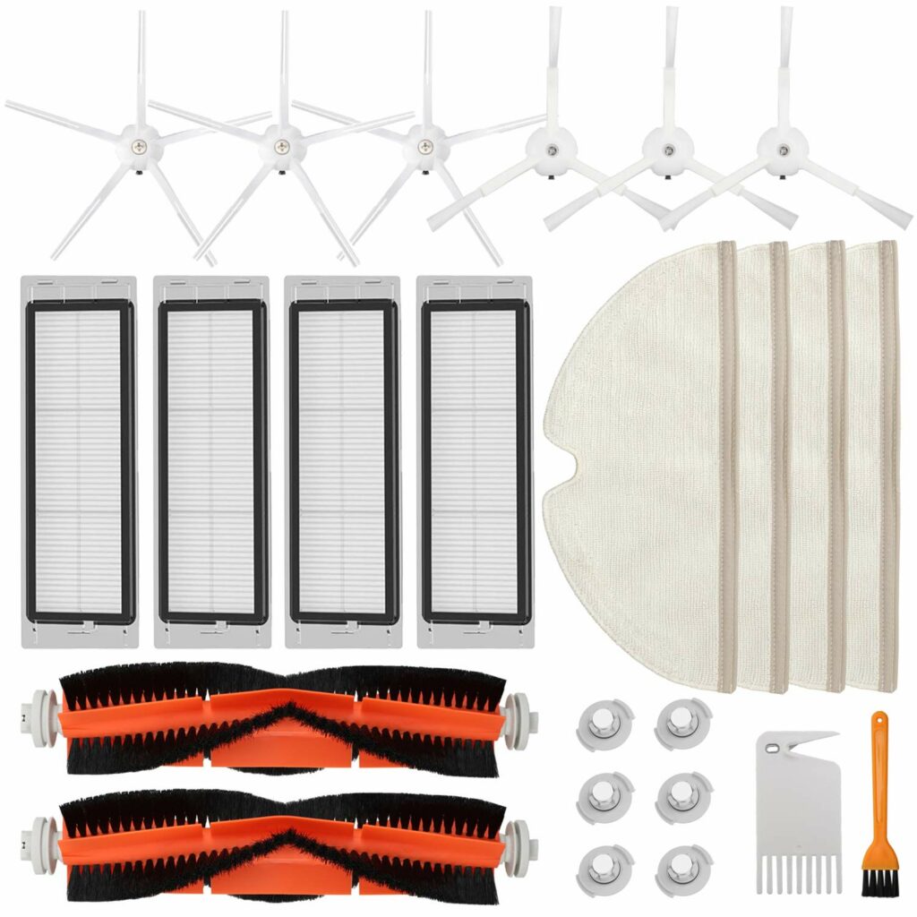 RONGJU Accessories Kit for Roborock S5 S6 E20 E25 E35 S50 Xiaomi Mi Mijia Robotic Vacuum Cleaner 22 Pack Replacement Parts 2 Main Brush 6 Side Brush 4 Hepa Filter 4 Mop Cloth & 6 Water Tank Filter