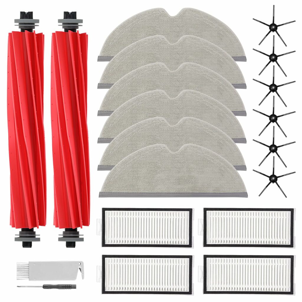 VIEWALL 20Pcs Q7 Accessories Kit Replacement Compatible with Roborock Q7 / Q7+ / Q7 Max / Q7 Max+ Robot Vacuum, 2 Main Brush, 6 Mop Cloth Pads, 6 Side Brushes, 4 HEPA Filters, 1 Cleaning Tool