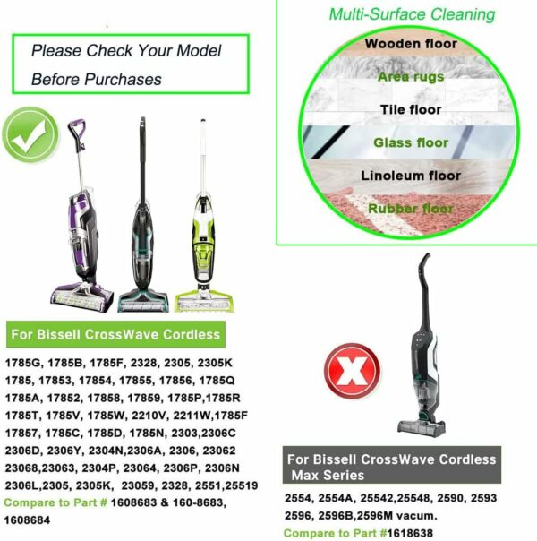 براش رول و فیلتر مناسب بیسل مدل Bissell Crosswave 3-in-1 Multi-Surface Brush Roll Pet for 1866 1785 2052 1713 2225N Vacuum Cleaner (ارسال 10 تا 15 روز کاری) - تصویر 3