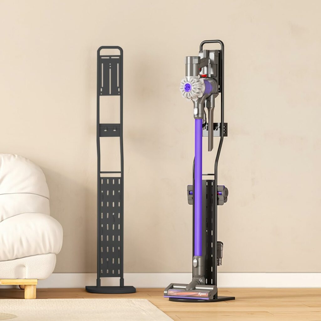 3Clock Vacuum Cleaner Stand, Compatible with Dyson Gen5 V15 V12 V11 V10 V8 V7 V6(All-round model), Floor Cordless Vacuums Attachment Holder with 6 Hooks and 1Shelves, Bracket Organizer(Black)