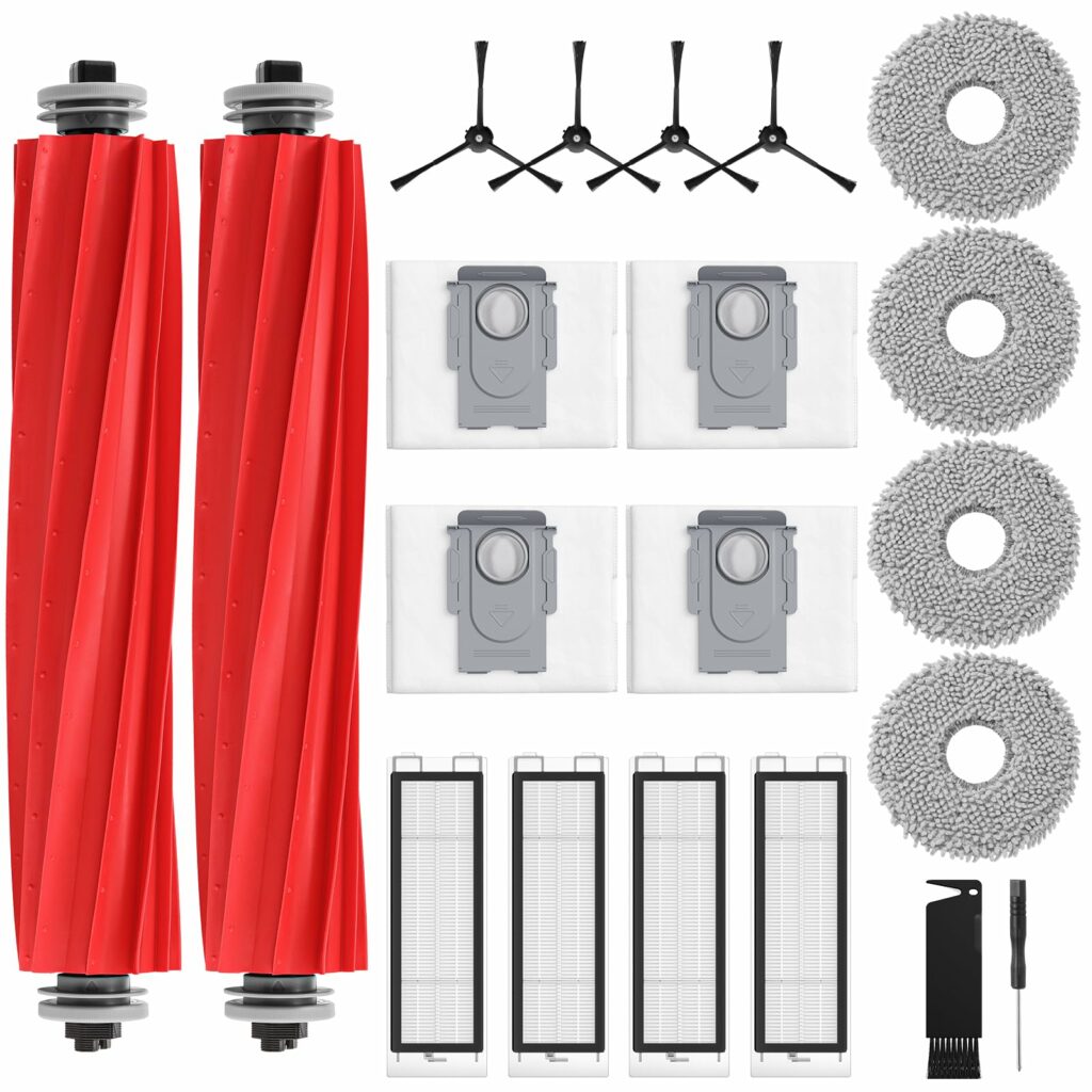 isinlive 20 Pack Replacement Parts for Roborock Q Revo Robot Vacuum Cleaner Accessory Replacement Kits (2 Rolling Brushes + 4 HEPA Filters + 4 Dust Bags + 4 Mop Pads + 4 Side Brushes)