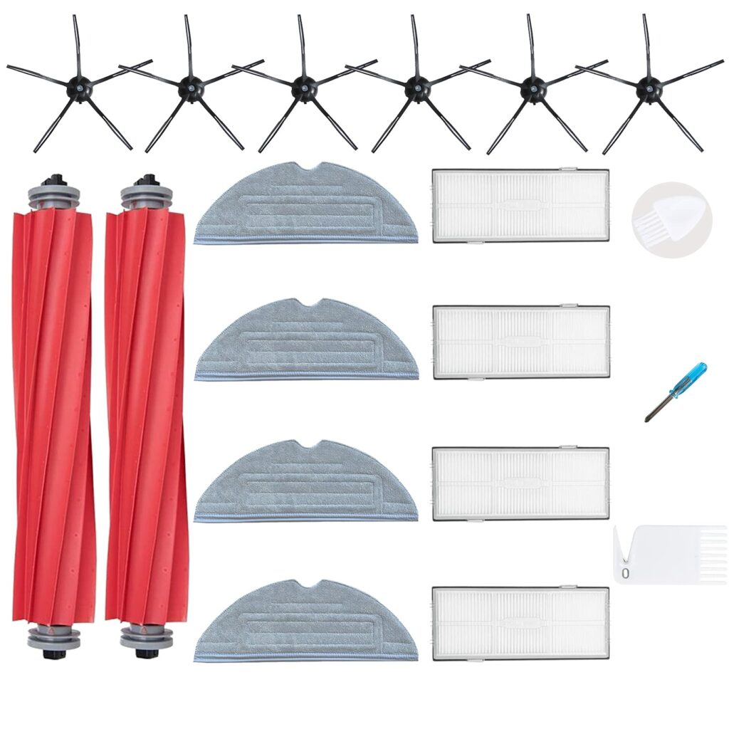 Loveco Replacement Kit for Roborock S7 Series Robot Vacuum Cleaner, 4 Filters, 6 Side Brushes, 4 Mop Cloths, 1 Main Brush, Edge Cleaning, Wet/Dry Mopping