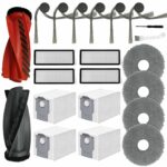 Dhoua 22 PACK Replacement Parts for Roborock Qrevo Curv/P20 Pro Vacuum Cleaner, 1 Set Main Brush, 4 HEPA Filter, 4 Mop Pad, 4 Dust Bag, 6 Side Brush,1 Cleaning Brush, 1 Screwdriver