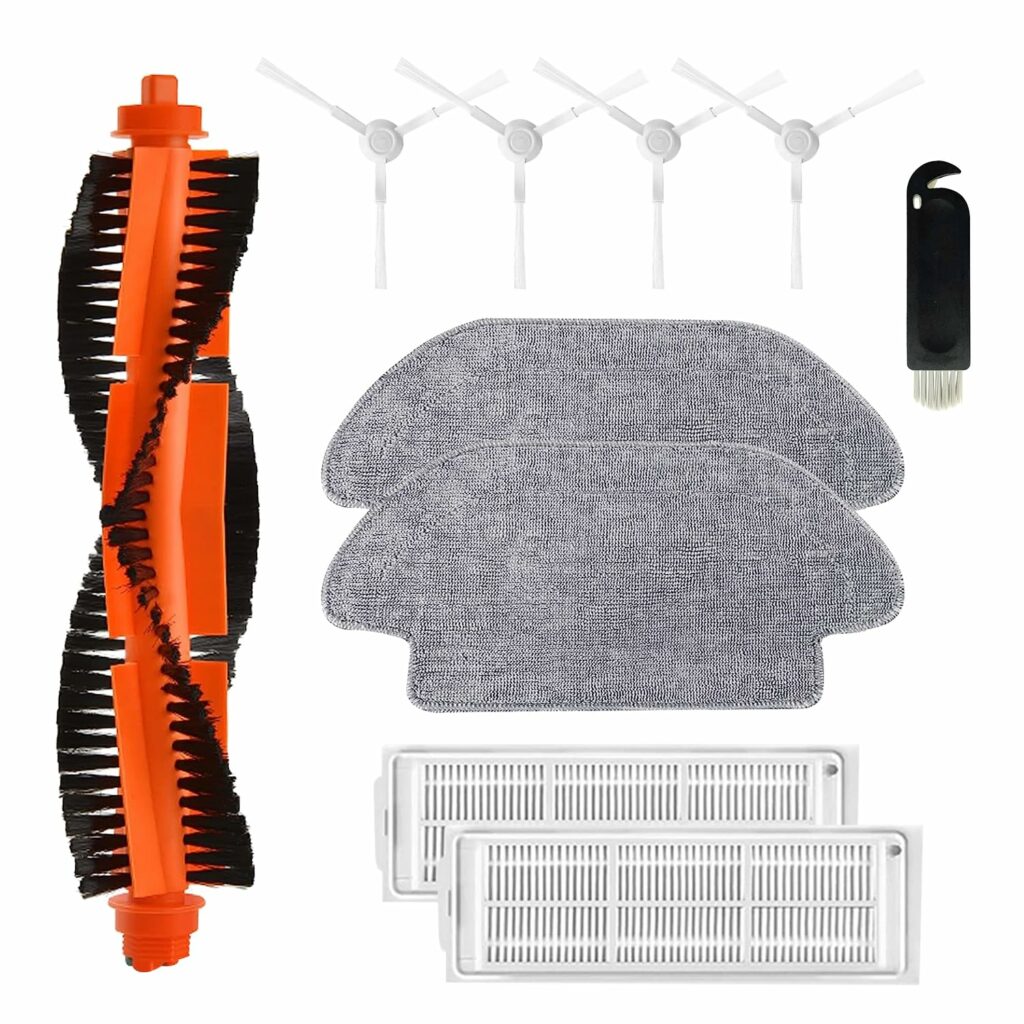 Replacement Parts for Xiaomi Mi Robot Vacuum Mop Pro/Mop 2S/Mop P, Xiaomi Robot Vacuum Cleaner Replacement Parts Set Includes, 4 Filters, 1 Main Brush, 4 Side Brushes, 2 Wipes and 1 Cleaning Brush