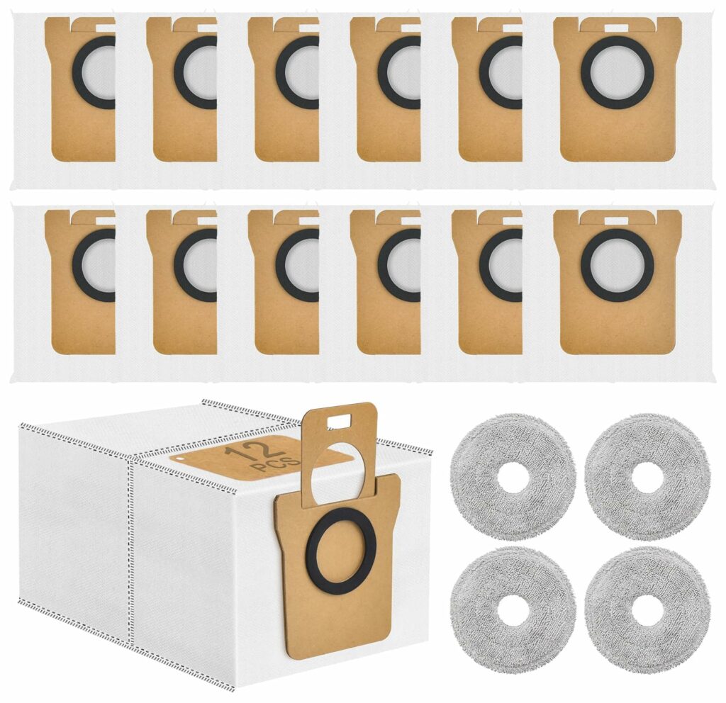 12 Vacuum Cleaner Bags Compatible with Xiaomi X20+ / X10+, Dreame L10s Ultra / L20 Ultra / L10 Ultra Accessories Vacuum Cleaner Replacement Parts Robot Vacuum Cleaner Dust Bag Robot Vacuum 2.5L + 4