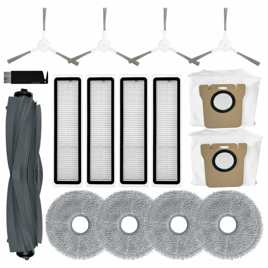 VACKING Accessories Replacement Parts Compatible With Dreame L10s Ultra / L10 Ultra Robot Vacuum Cleaner, 1 Main Brush, 4 Side Brushes, 4 HEPA Filters, 4 Mop Pads, 2 Dust Bags
