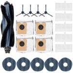 Geoviizon 19-Piece Accessory Set for eufy Omni C20 Robot Vacuum Cleaner, 1 x Main Brush 4 x Side Brushes 5 x Mop Mop Pad 4 x Dust Bags 5 x Filters, Robot Vacuum Cleaner Replacement Parts Accessories