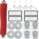 Accessories Kit Compatible with Roborock Qrevo S/Qrevo Maxv/Qrevo S/Qrevo Plus Robtic Vacuum Cleaner,17 Spare Parts,1 Main Brush Roller,4 Side Brushe,4 Mop Pads,4 Dust Bags,4 Hepa Filters (White)